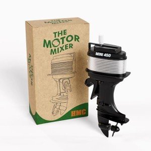 The Motor Mixer by HMC - Novelty Boat Motor Coffee Mixer Wind-Up Outboard Mini Boat Motor Stirrer Toy Beverage Works with Cups, Mugs, & Glasses - Unique Drink Mixing Gadget
