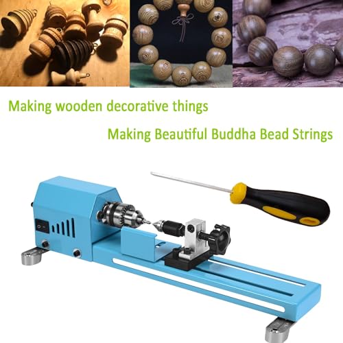 Mini Wood Lathe Machine with Accessories and Instructions
