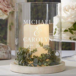 Moody Chic Personalized Wedding Hurricane Candle Holder