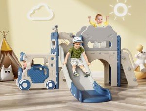 Toddler 9-in-1 Bus Slide Playset - Blue & Gray