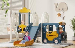 Toddler Slide with Basketball Hoop and Swing