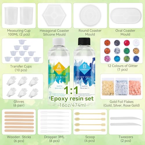 Beginner's Epoxy Resin Kit with Coaster Molds