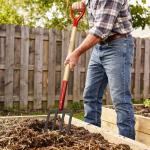 VNIMTI 4-Tine Steel Garden Fork with Wooden Handle