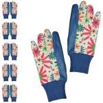 Washable Dark Blue Floral Gardening Gloves - 6 Pairs