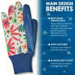 Washable Dark Blue Floral Gardening Gloves - 6 Pairs