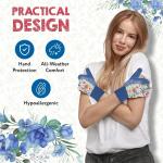 Washable Dark Blue Floral Gardening Gloves - 6 Pairs