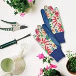 Washable Dark Blue Floral Gardening Gloves - 6 Pairs