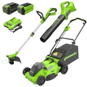 Greenworks 40V Cordless Lawn Mower, Blower, and Trimmer