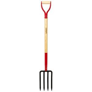 VNIMTI 4-Tine Steel Garden Fork with Wooden Handle
