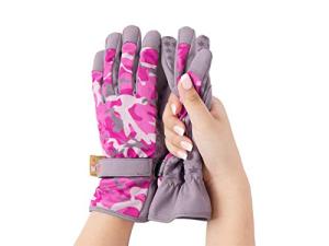 Women's Pink Camo Gardening Gloves with Nail Protectors