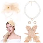 Ivory Fascinator Hat and Lace Glove Set