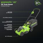 Greenworks 40V 16" Cordless Lawn Mower with Battery