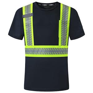 Hi-Vis Reflective Safety Work T-Shirt - Black