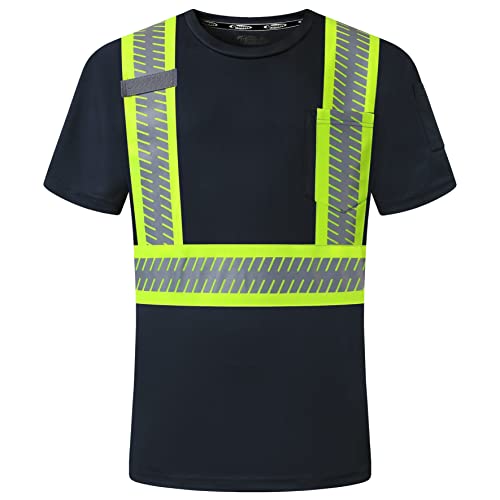 Hi-Vis Reflective Safety Work T-Shirt - Black