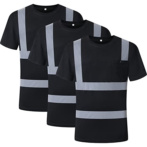 Hi-Vis Reflective Safety T-Shirt - Black, XL