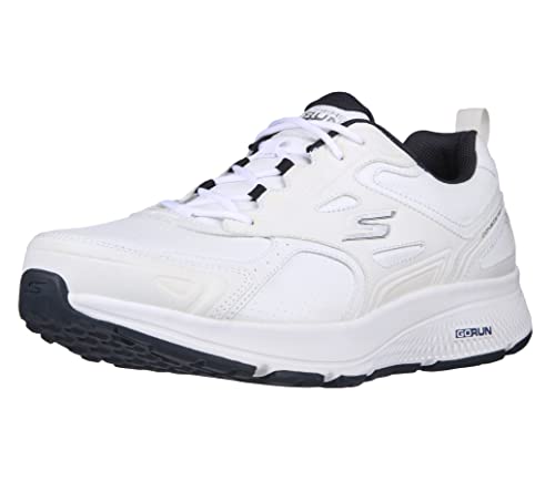 Skechers Men's Go Run Leather Sneaker, White/Navy, 9.5