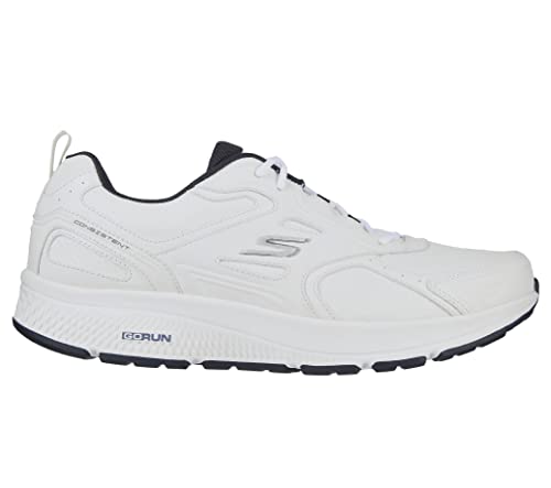 Skechers Men's Go Run Leather Sneaker, White/Navy, 9.5