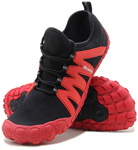Weweya Men's Barefoot Sneakers, Size 11.5, Black/Red