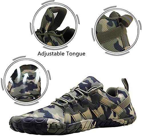 Barefoot Shoes Men Workout Trail Running Cross Training Five Fingers Minimalist Running Zero Drop Wide Toe Box Shoe Indoor Rowing Weight Lifting Squart Tactical Size 11.5 Camo Green