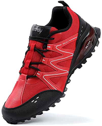 Kricely Men's Walking Shoes Breathable Lightweight Fashion Sneakers Non Slip Sport Gym Jogging Trail Running Shoes（red 9）