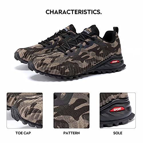Kricely Men's Trail Running Shoes Fashion Hiking Sneakers for Men Camo Tennis Cross Training Shoe Mens Casual Outdoor Walking Footwear Size 12