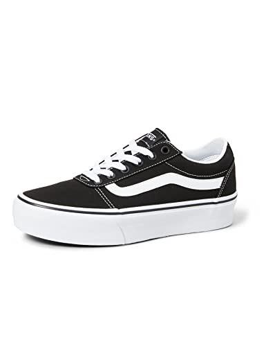 Vans Women's Ward Platform Low-Top Sneakers, Black ((Canvas) Black/White 187), 7.5