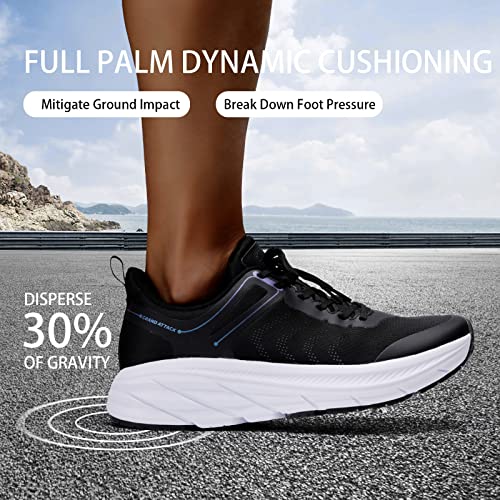 Grand Attack Road Running Shoes for Men with Superior Cushioned Comfort Lightweight Mens Walking Shoes Non-Slip Breathable Athletic Tennis Cross-Training Shoes Rugby Sneakers Black White Size 11