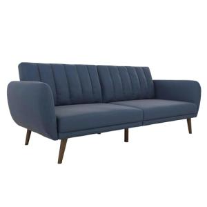 Blue Linen Sofa Bed with Wooden Legs