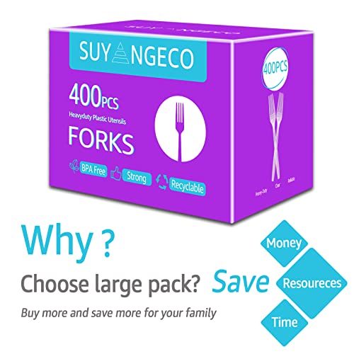 [100 Count] Heavy Duty Clear Plastic Forks Disposable Plastic Fork Bulk Utensils Reusable Cutlery Set Thick Plasticware Silverware for Party,Every Day Use,Picnic,Camping,Wedding,Barbecues