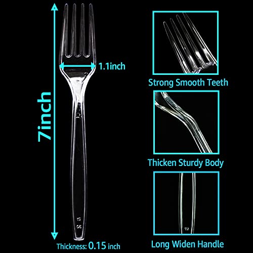 [100 Count] Heavy Duty Clear Plastic Forks Disposable Plastic Fork Bulk Utensils Reusable Cutlery Set Thick Plasticware Silverware for Party,Every Day Use,Picnic,Camping,Wedding,Barbecues