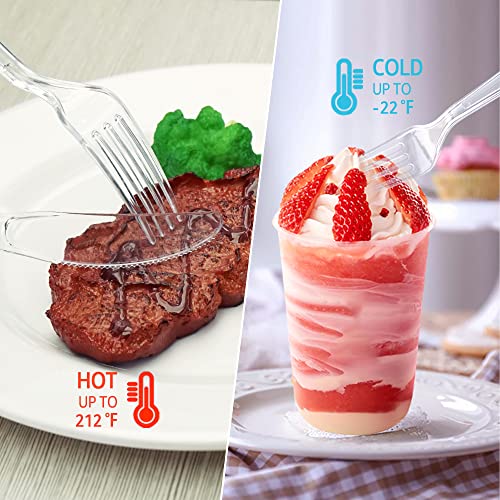 [100 Count] Heavy Duty Clear Plastic Forks Disposable Plastic Fork Bulk Utensils Reusable Cutlery Set Thick Plasticware Silverware for Party,Every Day Use,Picnic,Camping,Wedding,Barbecues
