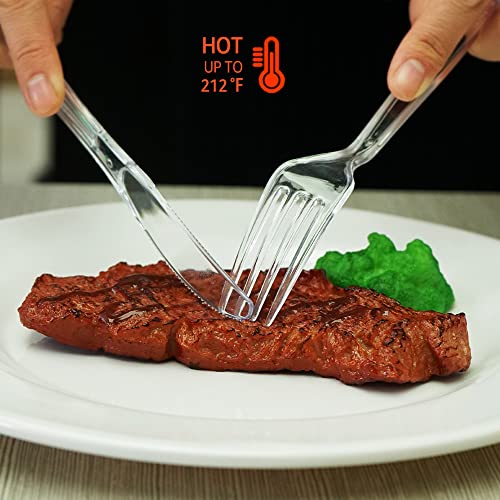[100 Count] Heavy Duty Clear Plastic Forks Disposable Plastic Fork Bulk Utensils Reusable Cutlery Set Thick Plasticware Silverware for Party,Every Day Use,Picnic,Camping,Wedding,Barbecues