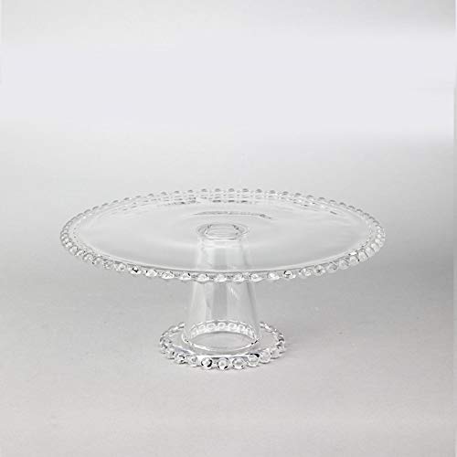 Pedestal Wedding Cake Stand with Glass Beaded Edges - Suitable for Parties, Home Décor, and Special Events - Textured and Durable - Plastic - Round - 8.13" W x 4" H - Clear