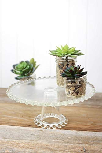 Pedestal Wedding Cake Stand with Glass Beaded Edges - Suitable for Parties, Home Décor, and Special Events - Textured and Durable - Plastic - Round - 8.13" W x 4" H - Clear