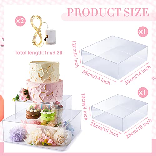 Set of 2 Clear Acrylic Cake Box Stand and Colorful LED Lights Crystal Acrylic Display Risers Acrylic Boxes Acrylic Stands for Display Acrylic Riser Clear Risers Cube Nesting Risers with Hollow Bottoms