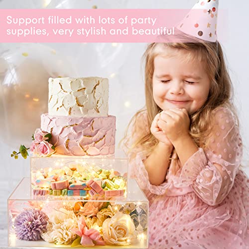 Set of 2 Clear Acrylic Cake Box Stand and Colorful LED Lights Crystal Acrylic Display Risers Acrylic Boxes Acrylic Stands for Display Acrylic Riser Clear Risers Cube Nesting Risers with Hollow Bottoms