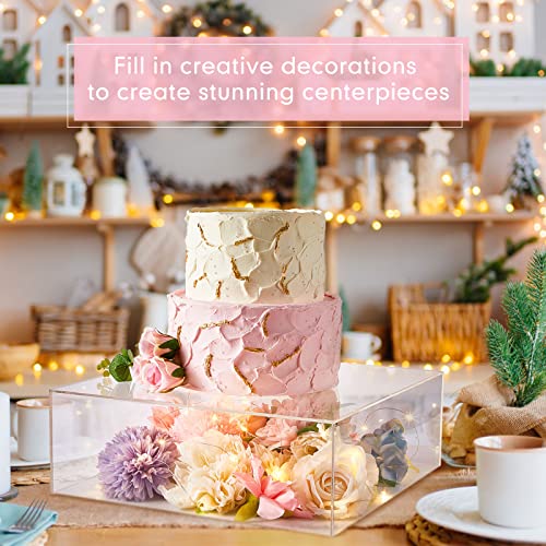 Set of 2 Clear Acrylic Cake Box Stand and Colorful LED Lights Crystal Acrylic Display Risers Acrylic Boxes Acrylic Stands for Display Acrylic Riser Clear Risers Cube Nesting Risers with Hollow Bottoms