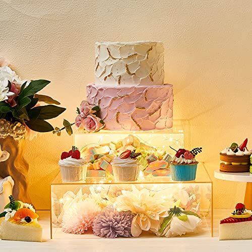 Set of 2 Clear Acrylic Cake Box Stand and Colorful LED Lights Crystal Acrylic Display Risers Acrylic Boxes Acrylic Stands for Display Acrylic Riser Clear Risers Cube Nesting Risers with Hollow Bottoms