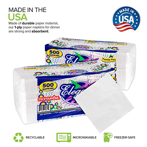 Stock Your Home 12 Inch Disposable Napkins - 1 Ply White Dinner Napkins - Paper Napkins for Dinner, Parties, Crafts, Daily Use - 1000 Pack