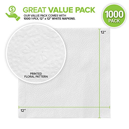 Stock Your Home 12 Inch Disposable Napkins - 1 Ply White Dinner Napkins - Paper Napkins for Dinner, Parties, Crafts, Daily Use - 1000 Pack