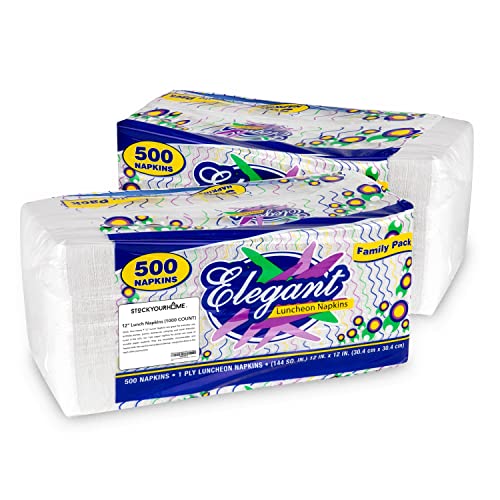 Stock Your Home 12 Inch Disposable Napkins - 1 Ply White Dinner Napkins - Paper Napkins for Dinner, Parties, Crafts, Daily Use - 1000 Pack