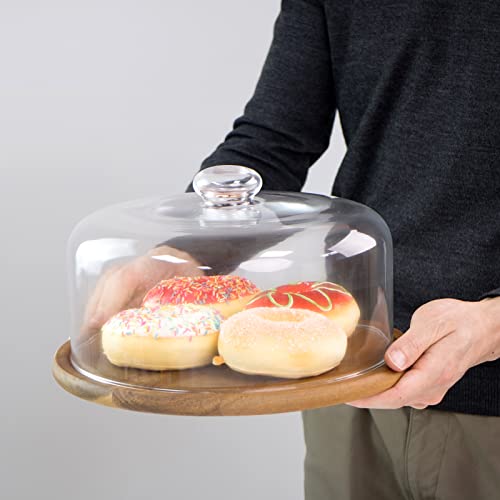 KVMORZE 10.2''Glass Dessert Dome with Base, 11.8"Decorative Cake Tray with Glass Dome Cover, Cake Fruit Display Server Tray for Kitchen, Birthday, Weddings, Appetizer Dessert & Cheese Serving Platter