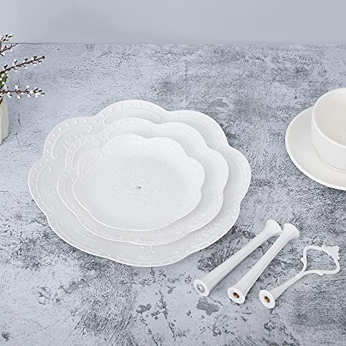 2 Set of 3-Tier Plastic Cupcake Stand Dessert Plates Mini Cakes Fruit Candy Display Tower White for Kids Birthday Tea Party Baby Shower Serving Tray, Round