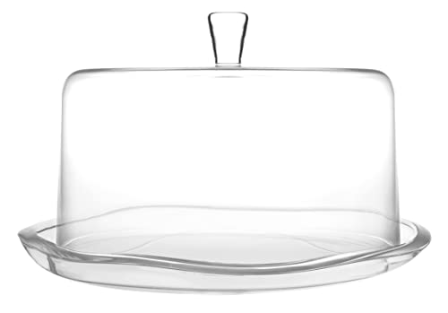 Cake Plate with Dome - Glass - Large 2 Pc Set - Cake Plate with Wavy Edge 13.5" Diameter - Large 11.5" Diameter Cake Dome for Cake - Cheese - Fruit - - Made in Europe- by Barski