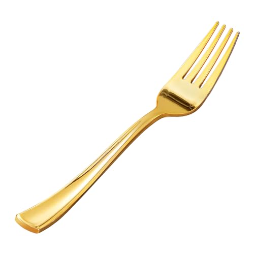 50 Pack Gold Plastic Forks, Heavy Duty Gold Forks Disposable, Gold Plastic Cutlery Perfect for Weddings, Parties, Dinners