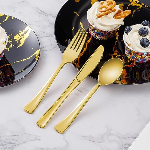 50 Pack Gold Plastic Forks, Heavy Duty Gold Forks Disposable, Gold Plastic Cutlery Perfect for Weddings, Parties, Dinners