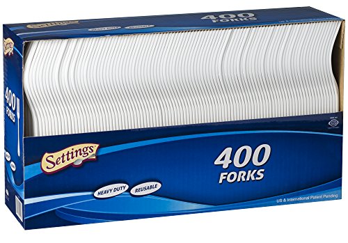 [400 Count] Settings Plastic White Forks, Practical Disposable Cutlery, Great for Home, Office, School, Party, Picnics, Restaurant, Take-Out Fast Food, Outdoor Events, Or Every Day Use, 1 Box