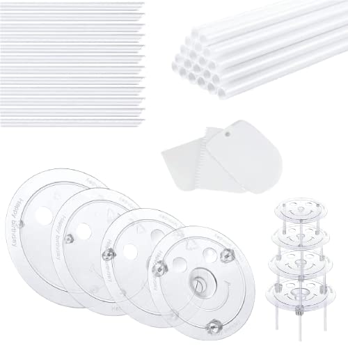 Glanly Plastic Cake Stand - Clear Plastic Cake Dowels for Tiered Cake - 4 Pcs Cake Separator Plates with 20 White Plastic Cake Sticks Support Rods - Tiered Cake Stand for 4, 6, 8, 10 Inch Cake