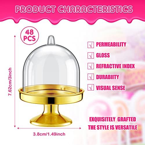 48 Pieces Mini Plastic Cupcake Stand with Lid Tiny Cupcake Stand Round Cake Stand Mini Cake Holder with Lid Cake Display Stand with Cover Mini Candy Box for Candy Dessert Chocolate (Gold)