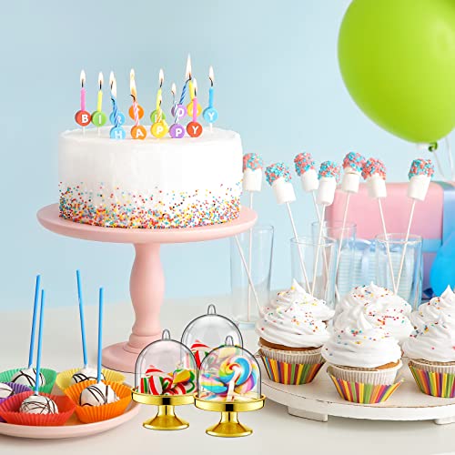 48 Pieces Mini Plastic Cupcake Stand with Lid Tiny Cupcake Stand Round Cake Stand Mini Cake Holder with Lid Cake Display Stand with Cover Mini Candy Box for Candy Dessert Chocolate (Gold)